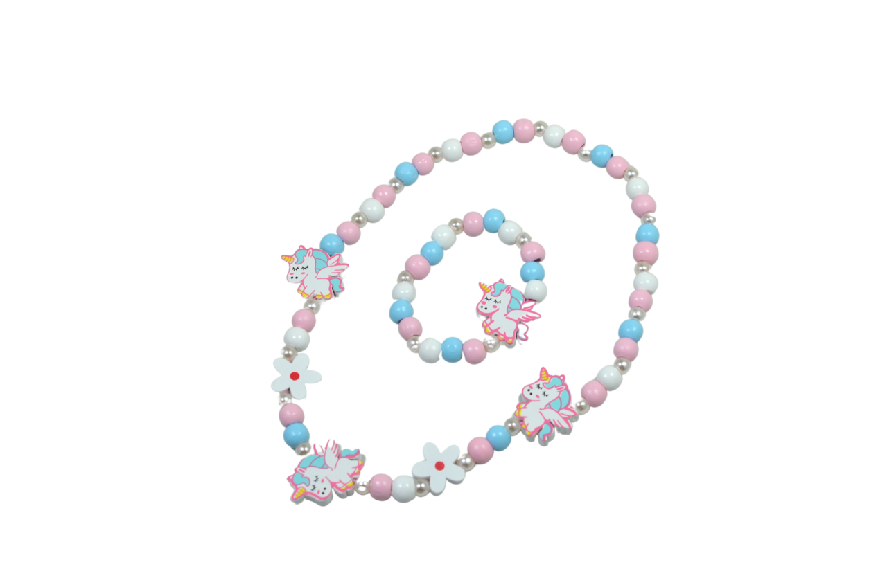 Set: Ketting + armband - Hout - Eenhoorn