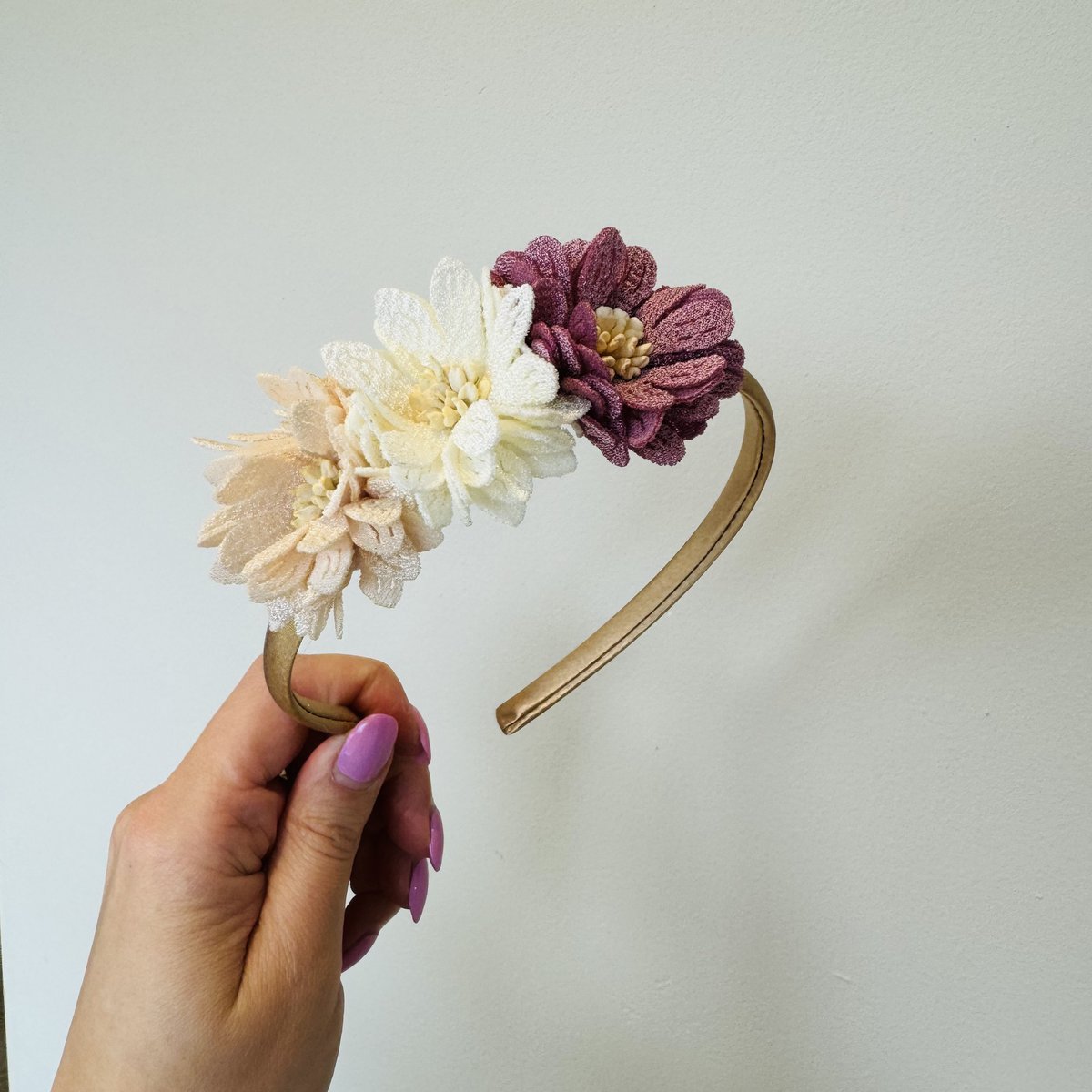 Haarband Bloemen Paars/Ecru/Wit
